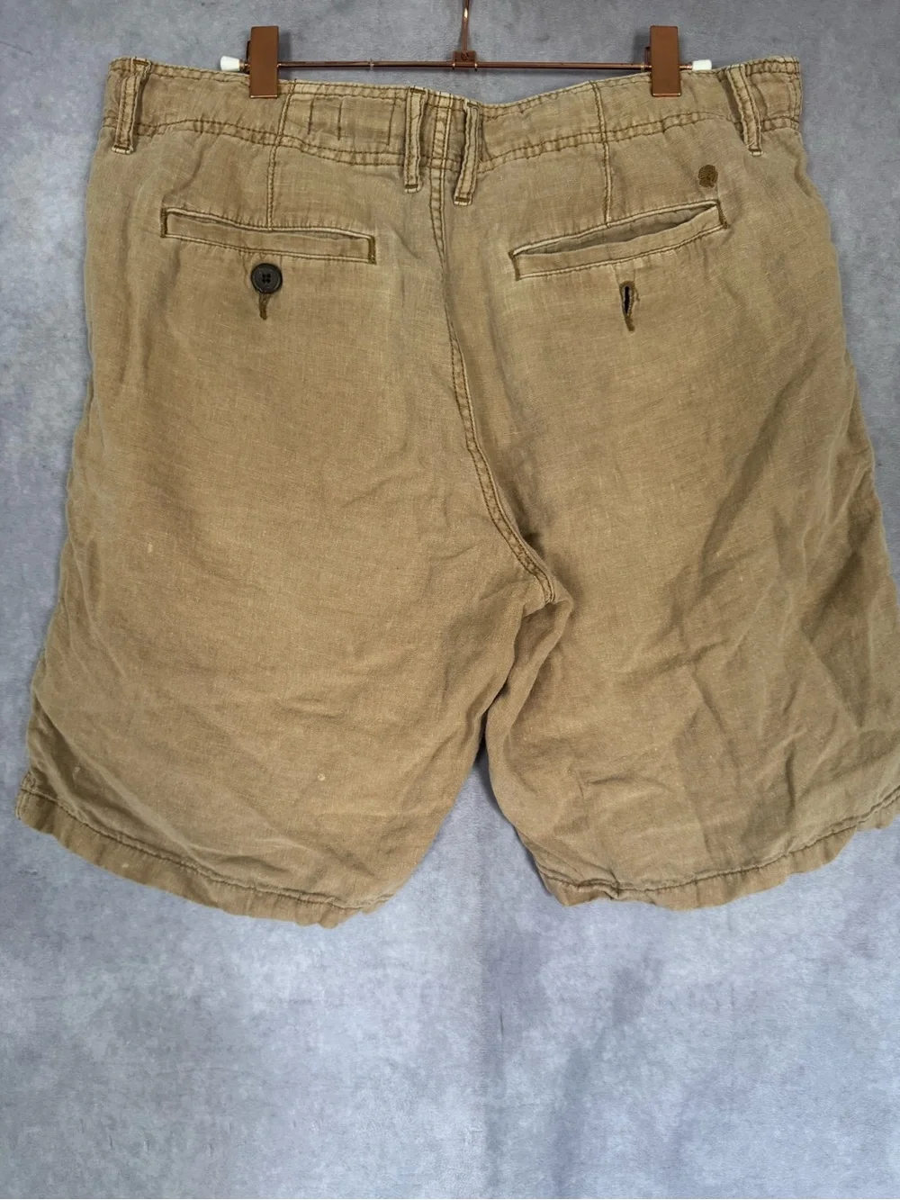 Lucky Brand 100% Linen  Shorts Men’s 31 Khaki Tan 9” Casual Summer Classic